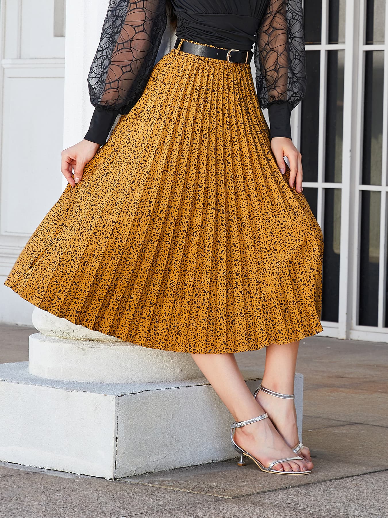 Leopard Print Pleated Midi Skirt - Guy Christopher