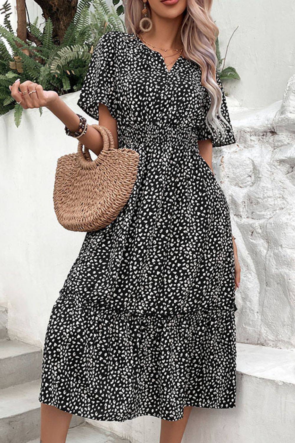 Leopard Print Short Sleeve Midi Dress - Guy Christopher