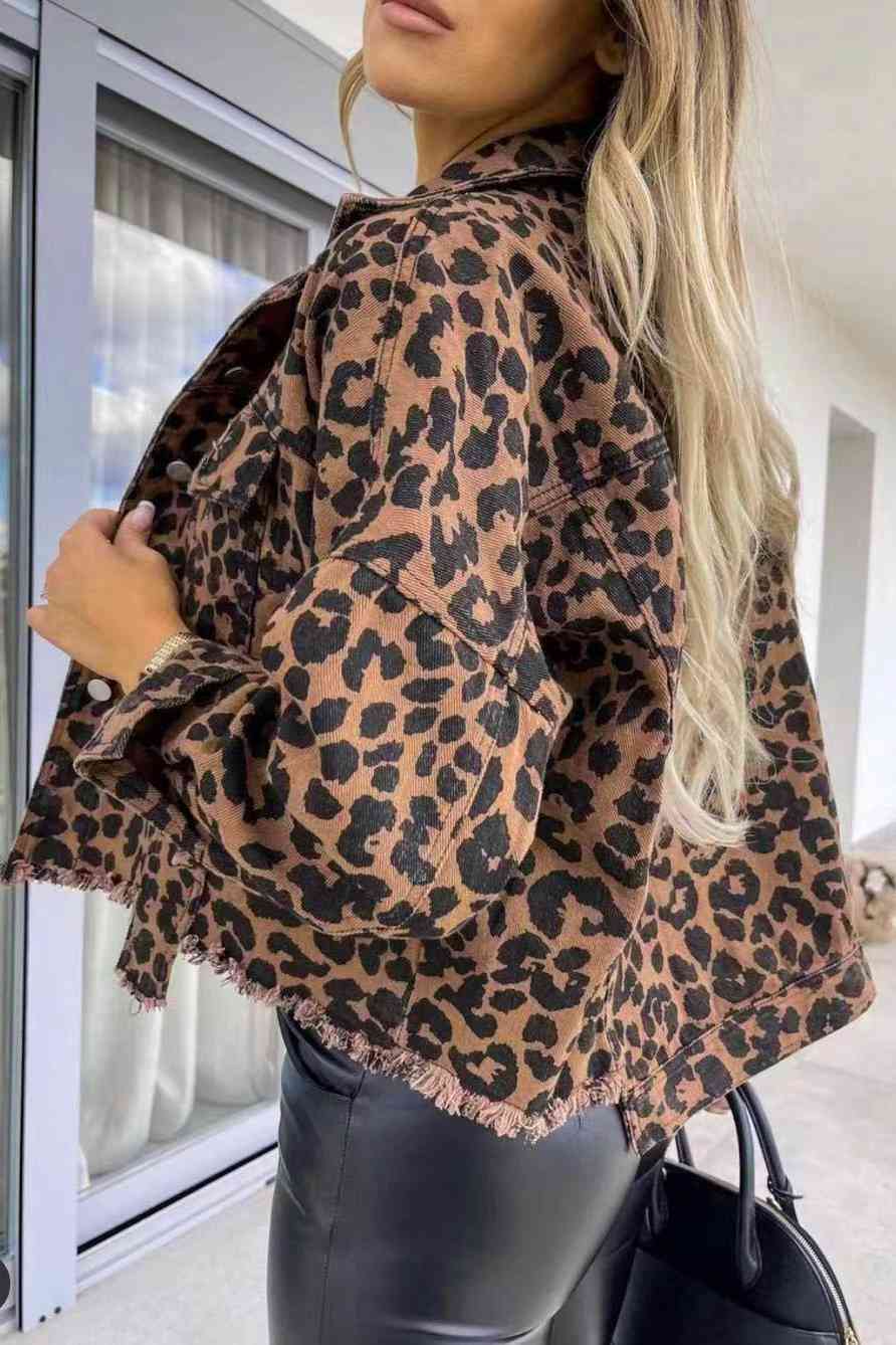 Leopard Raw Hem Denim Jacket - Guy Christopher