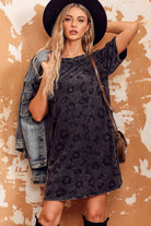 Leopard Round Neck Dropped Shoulder Dress with Pockets - Guy Christopher