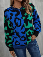 Leopard Round Neck Long Sleeve Sweater - Guy Christopher