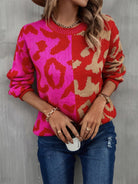 Leopard Round Neck Long Sleeve Sweater - Guy Christopher