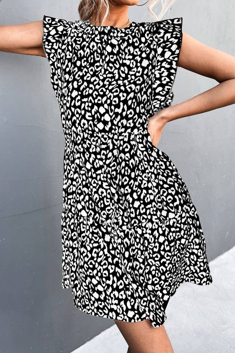 Leopard Round Neck Mini Dress - Guy Christopher