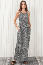 Leopard Round Neck Sleeveless Maxi Dress - Guy Christopher