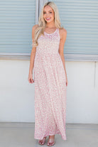 Leopard Round Neck Sleeveless Maxi Dress - Guy Christopher