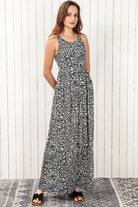 Leopard Round Neck Sleeveless Maxi Dress - Guy Christopher