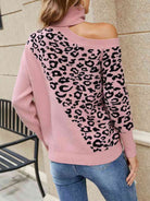 Leopard Turtleneck Cold Shoulder Long Sleeve Sweater - Guy Christopher