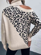Leopard Turtleneck Cold Shoulder Long Sleeve Sweater - Guy Christopher