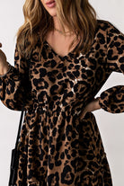 Leopard V-Neck Balloon Sleeve Tiered Dress - Guy Christopher