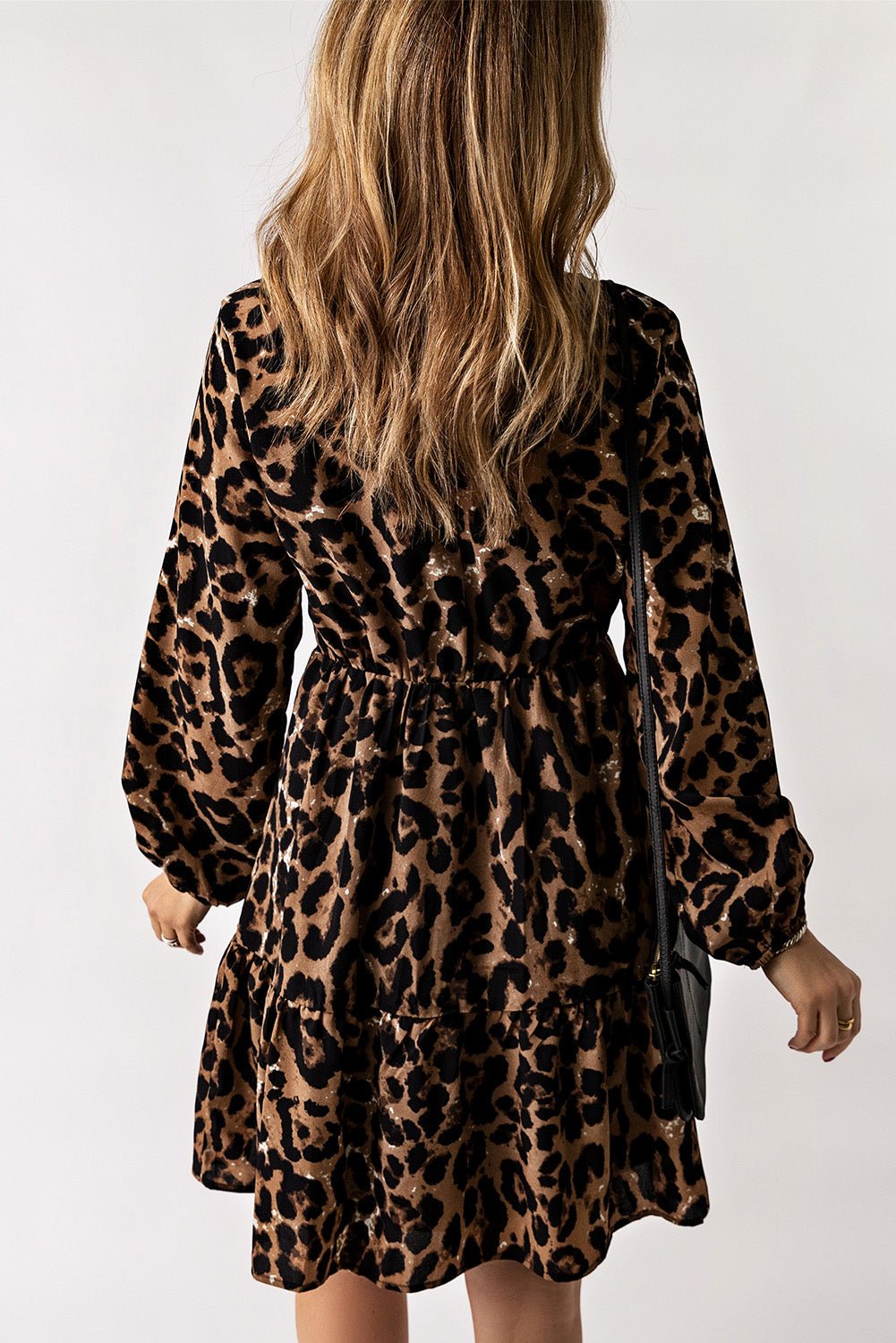 Leopard V-Neck Balloon Sleeve Tiered Dress - Guy Christopher