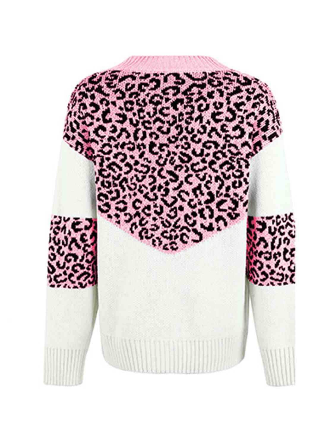 Leopard V-Neck Dropped Shoulder Sweater - Guy Christopher