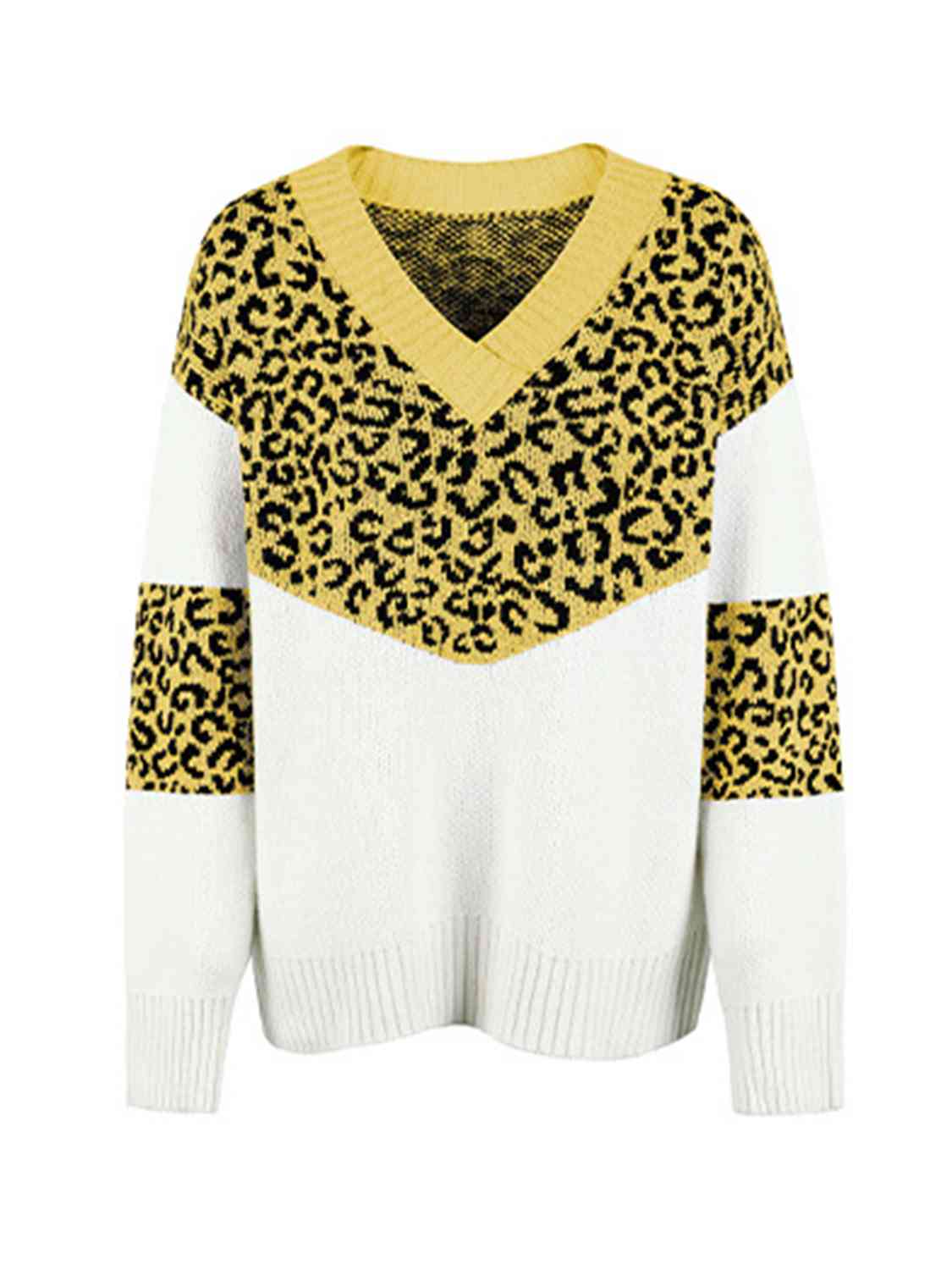 Leopard V-Neck Dropped Shoulder Sweater - Guy Christopher