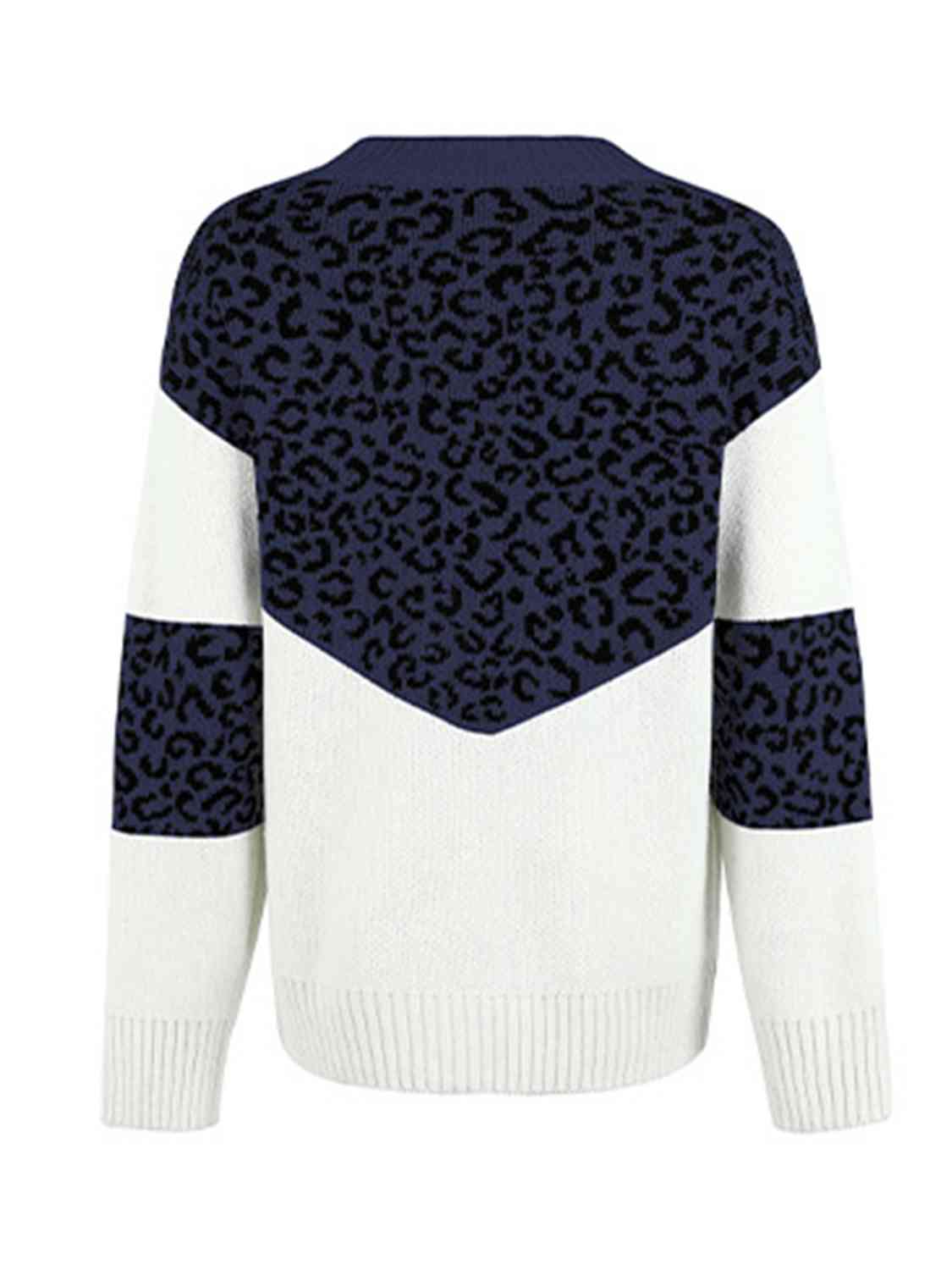 Leopard V-Neck Dropped Shoulder Sweater - Guy Christopher