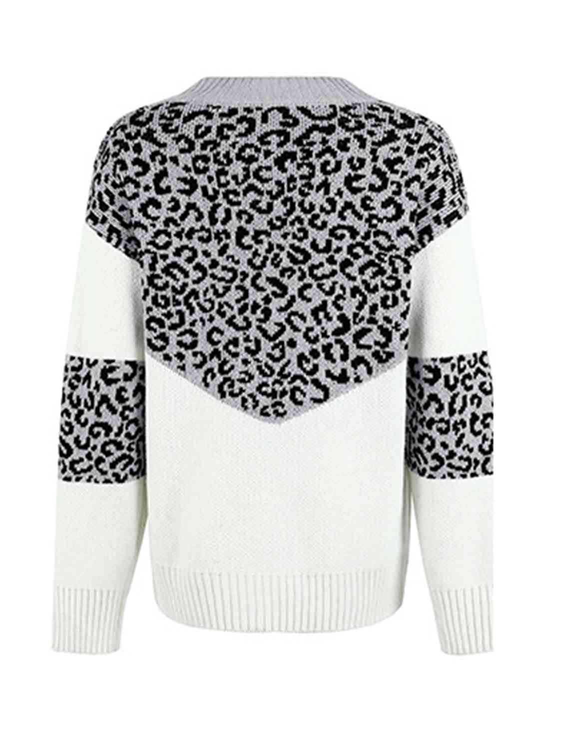 Leopard V-Neck Dropped Shoulder Sweater - Guy Christopher