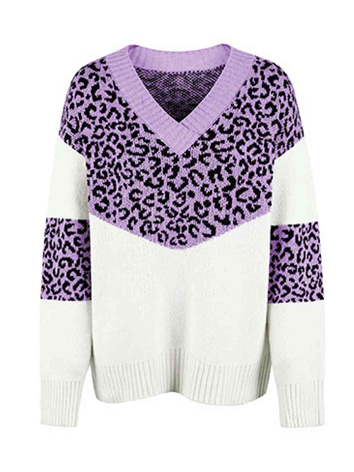 Leopard V-Neck Dropped Shoulder Sweater - Guy Christopher