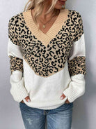 Leopard V-Neck Dropped Shoulder Sweater - Guy Christopher