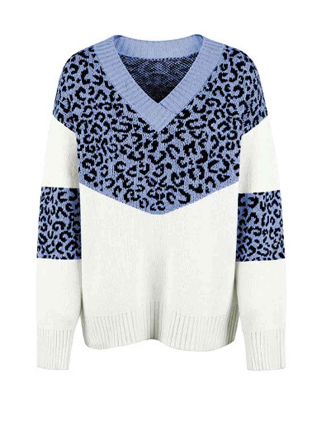 Leopard V-Neck Dropped Shoulder Sweater - Guy Christopher