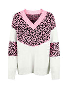 Leopard V-Neck Dropped Shoulder Sweater - Guy Christopher