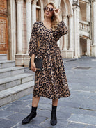 Leopard V-Neck Long Sleeve Dress - Guy Christopher