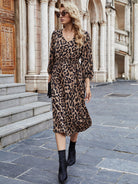 Leopard V-Neck Long Sleeve Dress - Guy Christopher