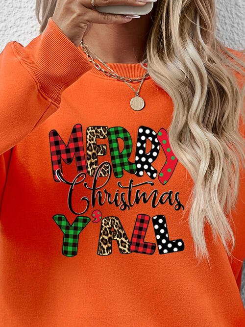 Letter Graphic Round Neck Long Sleeve Sweatshirt - Guy Christopher