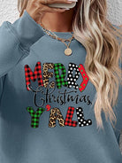 Letter Graphic Round Neck Long Sleeve Sweatshirt - Guy Christopher