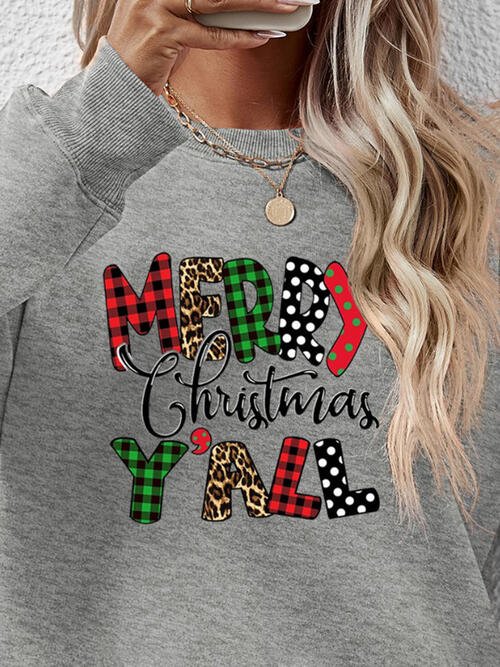Letter Graphic Round Neck Long Sleeve Sweatshirt - Guy Christopher
