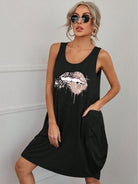 Lip Graphic Sleeveless Dress with Pockets - Guy Christopher