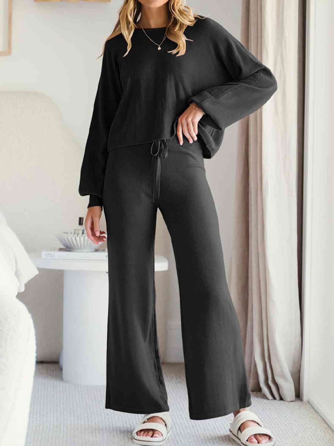 Long Sleeve Lounge Top and Drawstring Pants Set - Guy Christopher