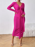 Long Sleeve Ruched Split Dress - Guy Christopher