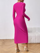 Long Sleeve Ruched Split Dress - Guy Christopher