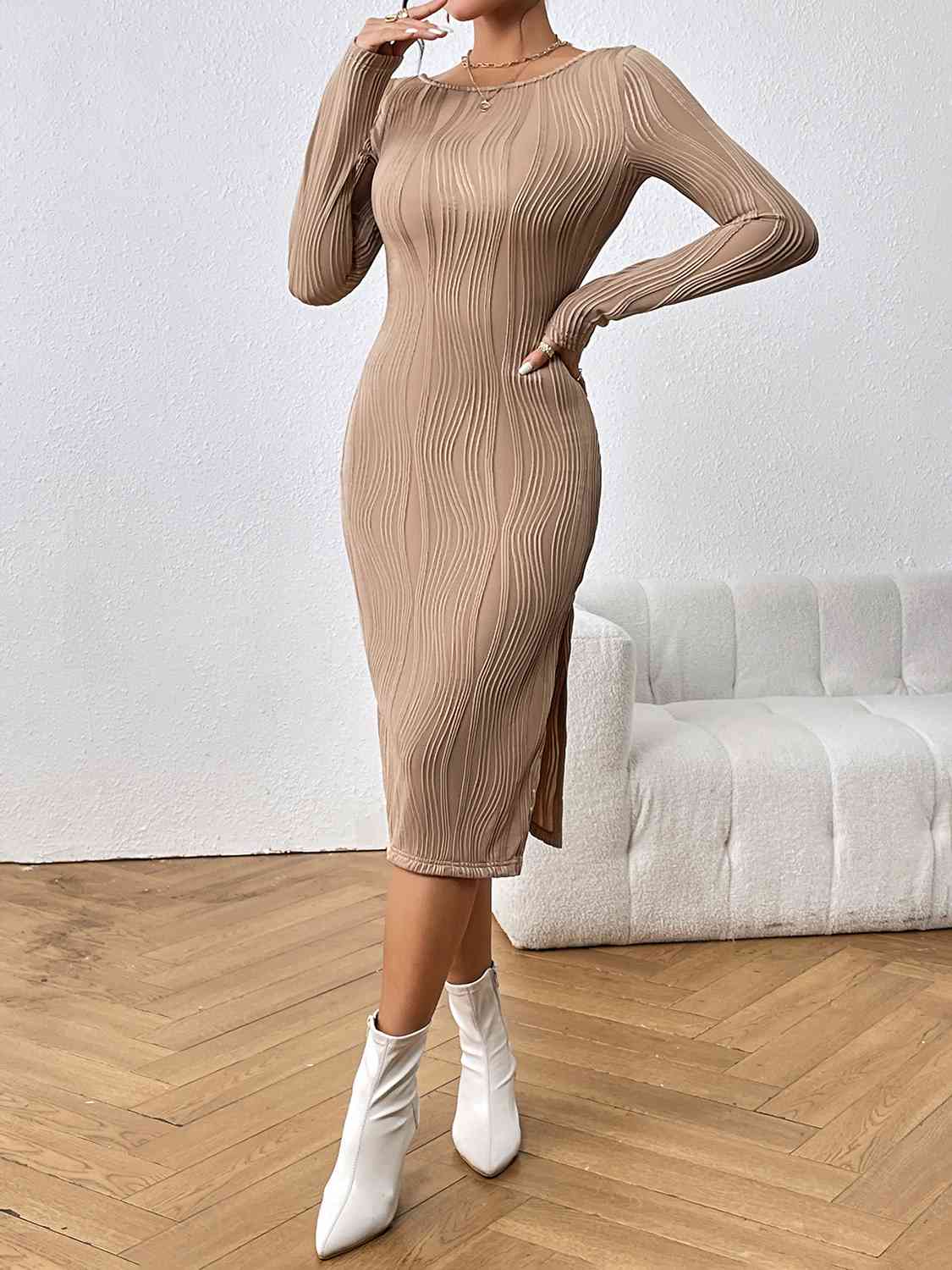 Long Sleeve Slit Midi Dress - Guy Christopher