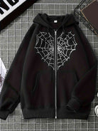 Long Sleeve Spider Net Graphic Hooded Jacket - Guy Christopher