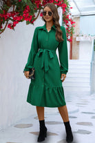 Long Sleeve Tie Waist Shirt Dress - Guy Christopher