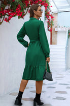 Long Sleeve Tie Waist Shirt Dress - Guy Christopher