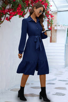 Long Sleeve Tie Waist Shirt Dress - Guy Christopher