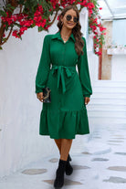 Long Sleeve Tie Waist Shirt Dress - Guy Christopher