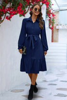 Long Sleeve Tie Waist Shirt Dress - Guy Christopher