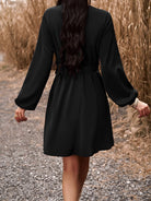 Long Sleeve Tie Waist V-Neck Mini Dress - Guy Christopher