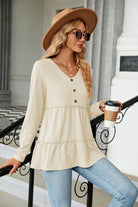 Long Sleeve V-Neck Cable-Knit Blouse - Guy Christopher