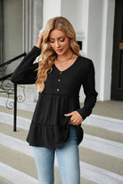 Long Sleeve V-Neck Cable-Knit Blouse - Guy Christopher