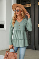 Long Sleeve V-Neck Cable-Knit Blouse - Guy Christopher