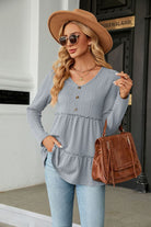 Long Sleeve V-Neck Cable-Knit Blouse - Guy Christopher