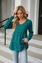 Long Sleeve V-Neck Cable-Knit Blouse - Guy Christopher