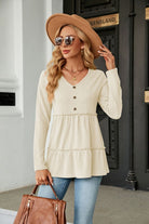 Long Sleeve V-Neck Cable-Knit Blouse - Guy Christopher