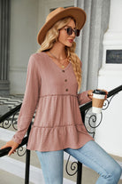 Long Sleeve V-Neck Cable-Knit Blouse - Guy Christopher