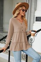 Long Sleeve V-Neck Cable-Knit Blouse - Guy Christopher