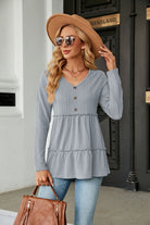 Long Sleeve V-Neck Cable-Knit Blouse - Guy Christopher