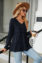 Long Sleeve V-Neck Cable-Knit Blouse - Guy Christopher