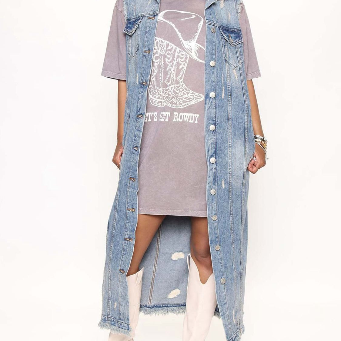 Long Sleeveless Denim Jacket - Guy Christopher